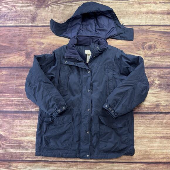 Vintage LL BEAN Goose Down Parka Jacket Hood Fleece Lined Size Pet XL Blue - Picture 1 of 10